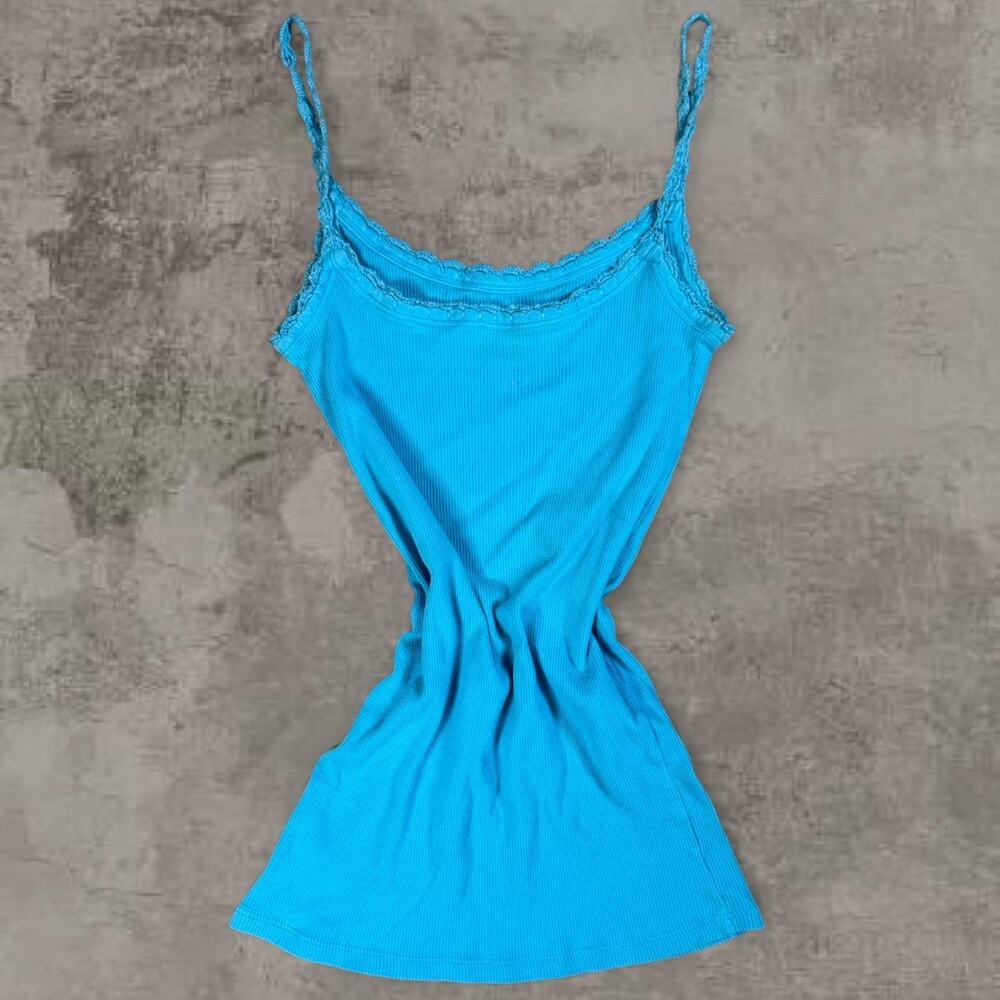 Y2k baby blue lace trim top size XS